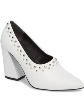 Kenneth Cole White Studded Block Heel Pump